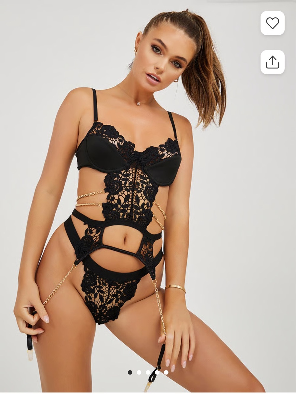 NWT Lushy Intimates Black Floral Lace Lingerie Set- Size Small